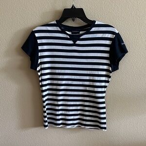 Burberry Women's Navy and White Striped Tee